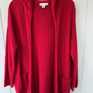 Red knitted cardigan
